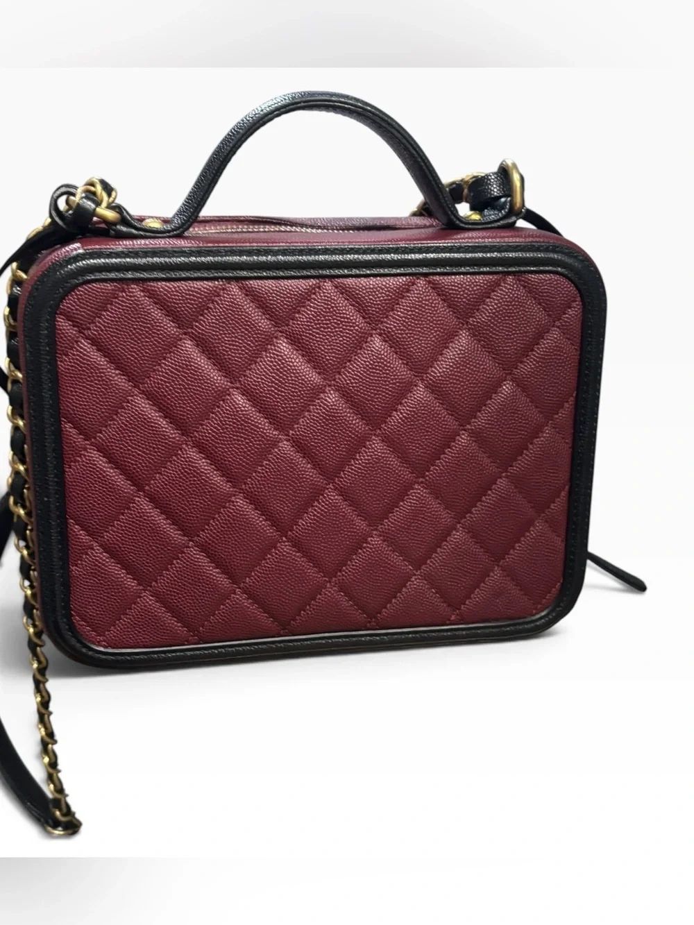 CHANEL CC Filigree Vanity Case Burgundy